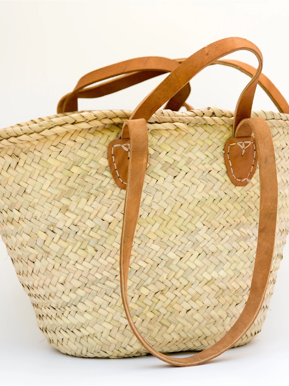 Large Moroccan market Woven Straw Tote Bag with Tan Leather Handles